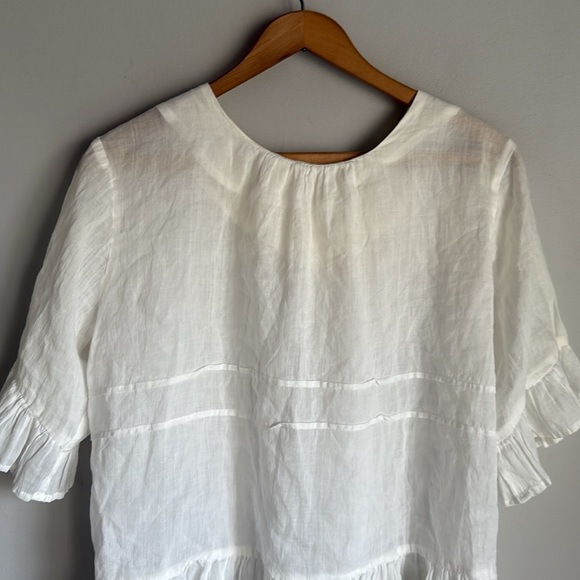 TROVATA BIRDS OF PARADISE Linen blend Button Front Ruffle Hem Blouse medium - Picture 8 of 11